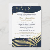 音楽バー(ユダヤ教の)バル・ミツバーブルーと色の変化のある金ゴールド 招待状 (正面)