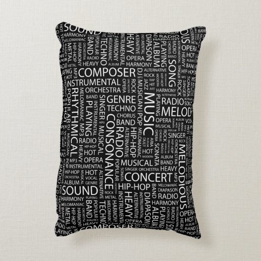 音楽パターン単語の雲 アクセントクッション (裏面(縦))