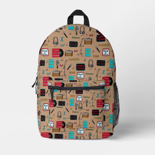 音楽パターン、アコースティックセッション、Rock n Roll、Indi プリントバックパック (正面)