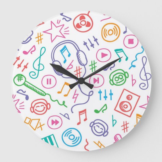 音楽パターン ラージ壁時計 (正面)