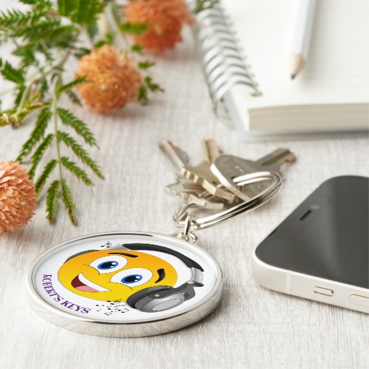 音楽パーソナライズされたへ聞かわいい絵文字 キーホルダー (側面)