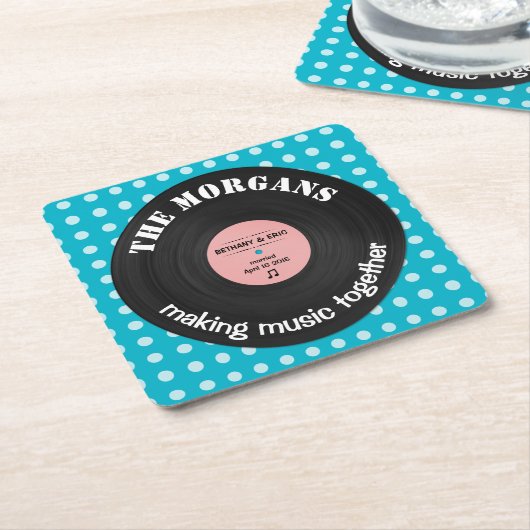 音楽パーソナライズされたアルバムレトロデザイン スクエアペーパーコースター (アングル)
