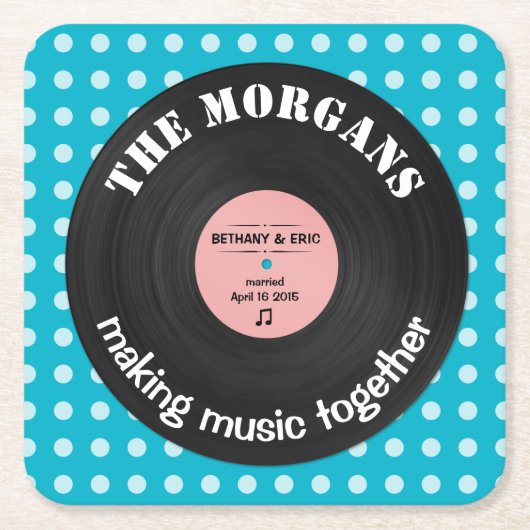 音楽パーソナライズされたアルバムレトロデザイン スクエアペーパーコースター (正面)