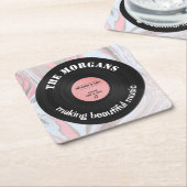 音楽パーソナライズされたアルバムレトロ大理石デザイン スクエアペーパーコースター (アングル)