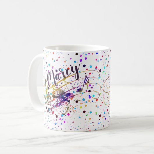 音楽パーソナライズされたカラフル(ばちゃばちゃ)跳ねるコーヒーマグ コーヒーマグカップ (正面左)