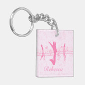 音楽パーソナライズされたダンスとドラマピンク キーホルダー (正面左)