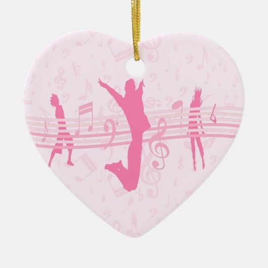 音楽パーソナライズされたダンスとドラマピンク セラミックオーナメント (正面)