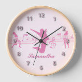 音楽パーソナライズされたダンスとドラマピンク 壁時計 (正面)