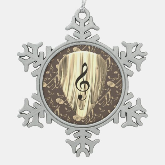 音楽パーソナライズされたノートギターピック スノーフレークピューターオーナメント (正面)