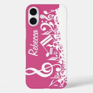 音楽パーソナライズされたノートHot Pink and White iPhone 16 Plusケース