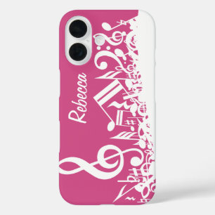 音楽パーソナライズされたノートHot Pink and White iPhone 16ケース