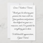 音楽パーソナライズされた先生評価カード サンキューカード (裏面)