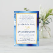 音楽パーティーお祝い頭が切れる金ゴールド青色水色 招待状 (スタンド正面)