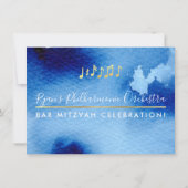 音楽パーティーお祝い頭が切れる金ゴールド青色水色 招待状 (裏面)