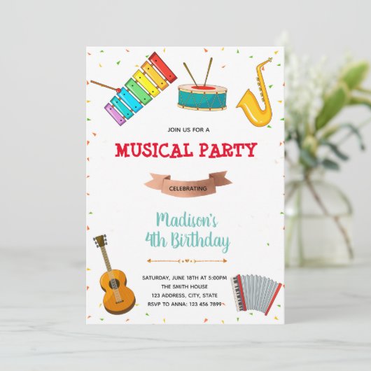 音楽パーティーの誕生日の招待 招待状 (スタンド正面)