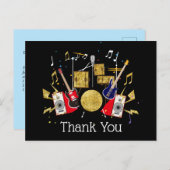 音楽パーティーギタードラムセットミュージカルサンキューカード インビテーションポストカード (正面/裏面)