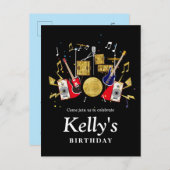 音楽パーティーギタードラムセットミュージカル インビテーションポストカード (正面/裏面)