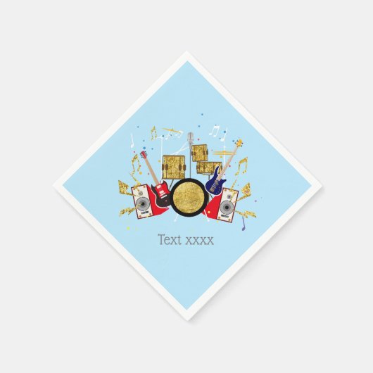 音楽パーティーギタードラムセットミュージカル スタンダードカクテルナプキン (角)