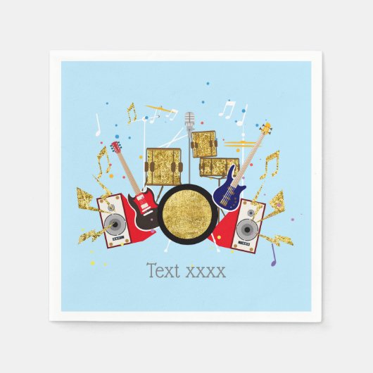 音楽パーティーギタードラムセットミュージカル スタンダードカクテルナプキン (正面)