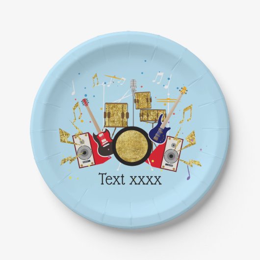 音楽パーティーギタードラムセットミュージカル ペーパープレート (正面)