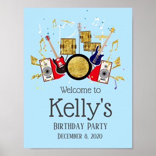音楽パーティードラムセットロックスターウェルカムサイン ポスター (正面)