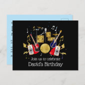 音楽パーティー、ギタードラムセットミュージカル インビテーションポストカード (正面/裏面)