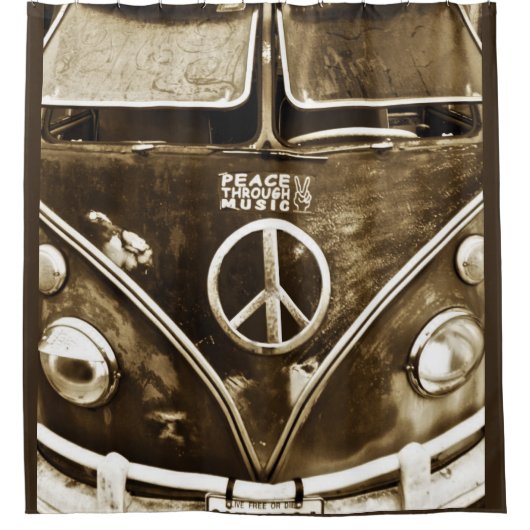 音楽ヒッピーマイクロバスシャワーカーテンを通しての平和 シャワーカーテン (正面)