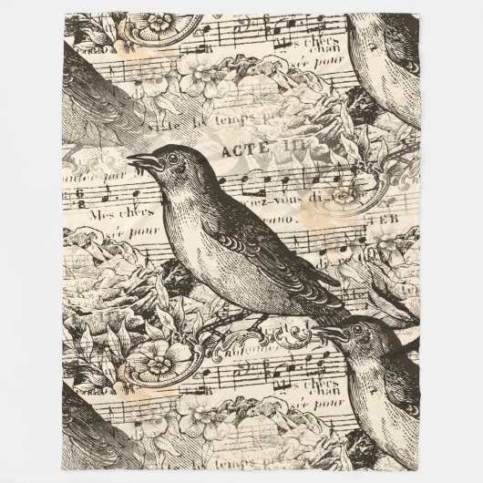 音楽ビクトリアンの鳥 フリースブランケット (正面)