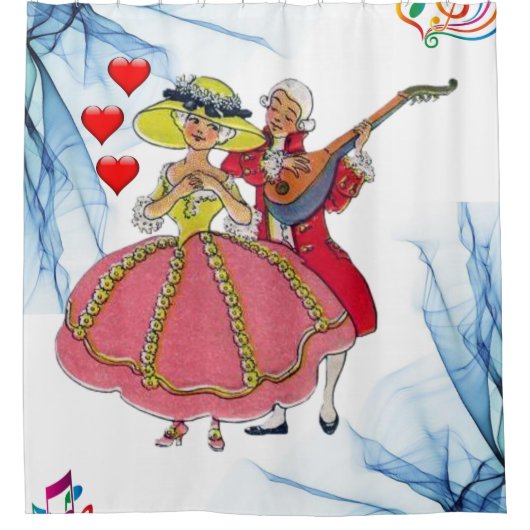 音楽ビクトリアンハート白いシャワーカーテン シャワーカーテン (正面)