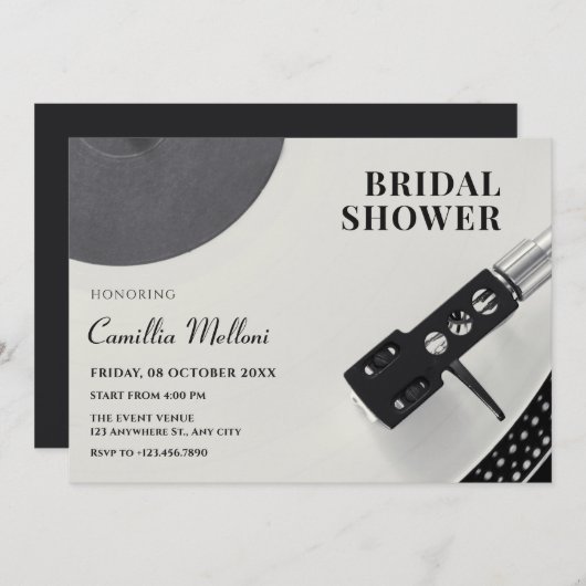 音楽ビニルブライダルシャワー 招待状