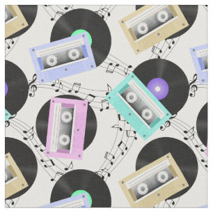 音楽ビニールレコードとカセットテープ ファブリック