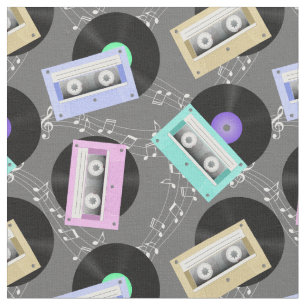 音楽ビニールレコードとカセットテープ ファブリック