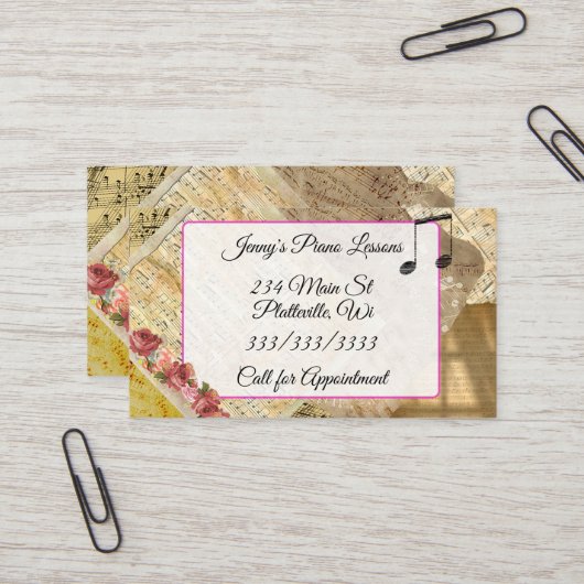 音楽ピアノのレッスンの名刺 名刺 (正面/裏面インサイチュ)