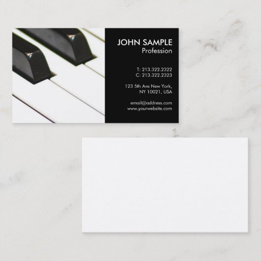 音楽ピアノの教師のプロフェッショナルのシンプル 名刺 (正面/裏面)