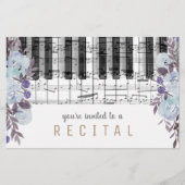 音楽ピアノブルーウォーターカラー花デザイン チラシ (正面)