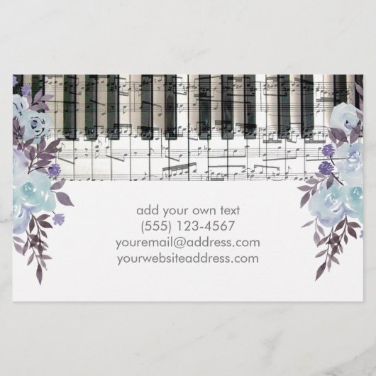 音楽ピアノブルーウォーターカラー花デザイン チラシ (裏面)