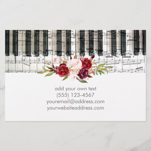 音楽ピアノマルサラ水の色の花デザイン チラシ (裏面)