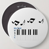 音楽ピアノ鍵盤音符 缶バッジ (正面&裏面)