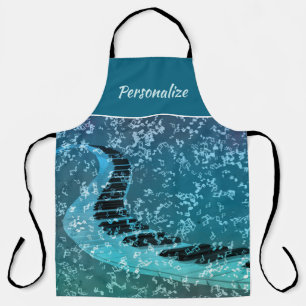 音楽ピエレガントアノ鍵ミュージシャンブルーブラック エプロン