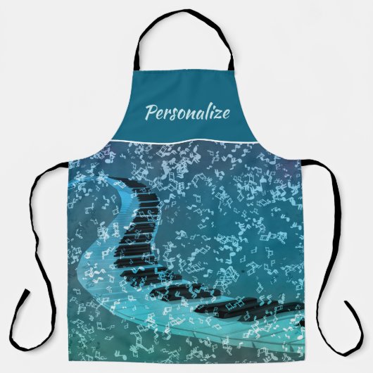 音楽ピエレガントアノ鍵ミュージシャンブルーブラック エプロン (正面)