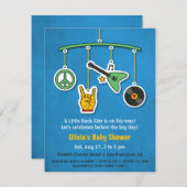 音楽ピースギターロックアンドロール男の赤ちゃんシャワー 招待状 (正面/裏面)