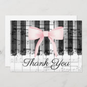 音楽ピ感謝していアノに書いたピンクの弓 サンキューカード (正面/裏面)