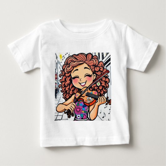 音楽ファンのためのハッピーバイオリンの少女の漫画 ベビーTシャツ (正面)