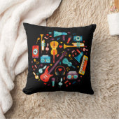 音楽ファンキーカラフルミュージカル楽器 クッション (ブランケット)