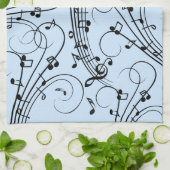 音楽ファンシーノート（青） キッチンタオル (折り畳み)