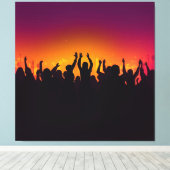 音楽フェスティバルコンサートの群衆シルエット人々ハン キャンバスプリント (インサイチュ (ウッドフロア))