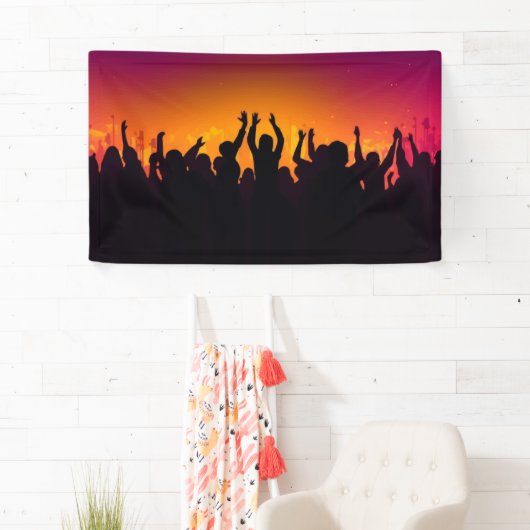 音楽フェスティバルコンサートの群衆シルエット人々ハン 横断幕 (インサイチュ)