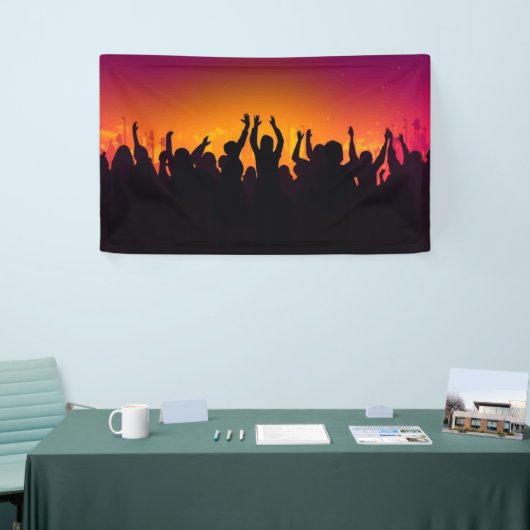 音楽フェスティバルコンサートの群衆シルエット人々ハン 横断幕 (トレードショー)