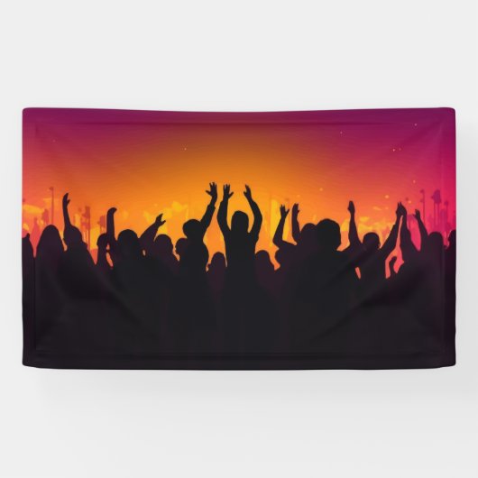 音楽フェスティバルコンサートの群衆シルエット人々ハン 横断幕 (横)