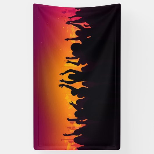 音楽フェスティバルコンサートの群衆シルエット人々ハン 横断幕 (縦)